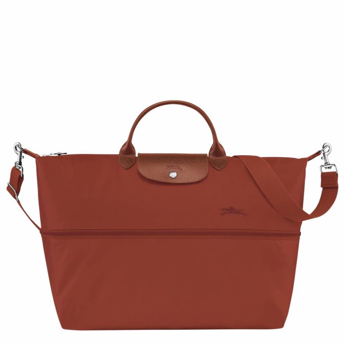 Longchamp Le Pliage Green Travel Bag Expandable Chestnut - Recycled Canvas Chestnut Women Travel Bags
