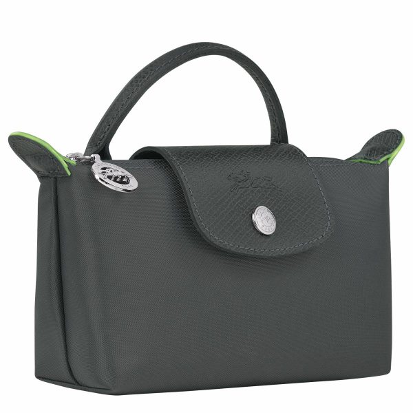 Longchamp Pouches & Cases Women Graphite Le Pliage Green Pouch With Handle Graphite - Recycled Canvas