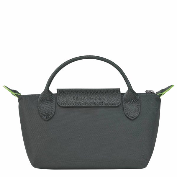 Longchamp Pouches & Cases Women Graphite Le Pliage Green Pouch With Handle Graphite - Recycled Canvas