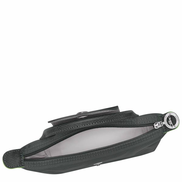 Longchamp Pouches & Cases Women Graphite Le Pliage Green Pouch With Handle Graphite - Recycled Canvas