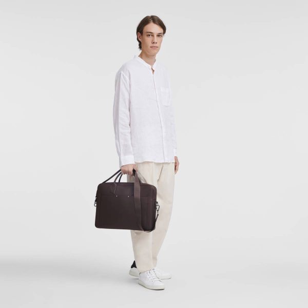 Longchamp Sur Seine M Briefcase Mocha - Leather Leather Bags Mocha Men
