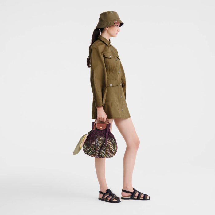 Longchamp Women Le Pliage Filet L Mesh Bag Eggplant - Canvas Handbags Eggplant