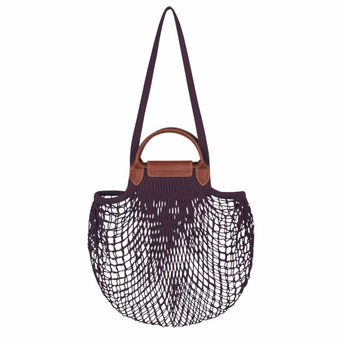 Longchamp Women Le Pliage Filet L Mesh Bag Eggplant - Canvas Handbags Eggplant