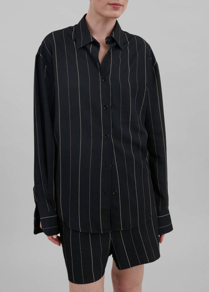 Lui Shirt - Black/Beige Stripe Black The Frankie Shop Women Tops