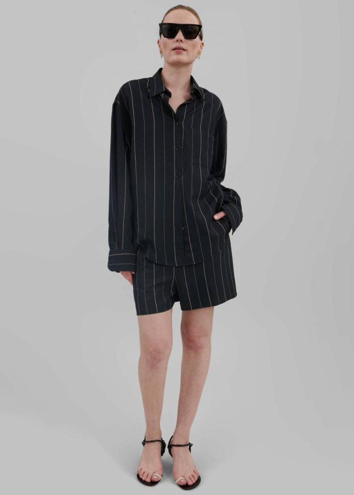 Lui Shirt - Black/Beige Stripe Black The Frankie Shop Women Tops