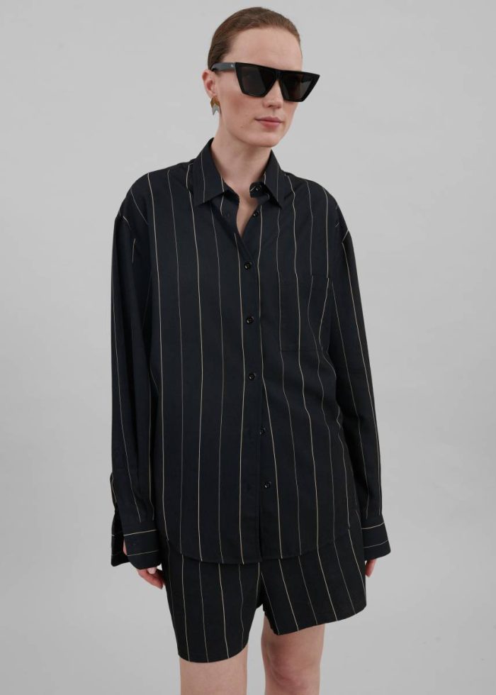 Lui Shirt - Black/Beige Stripe Black The Frankie Shop Women Tops