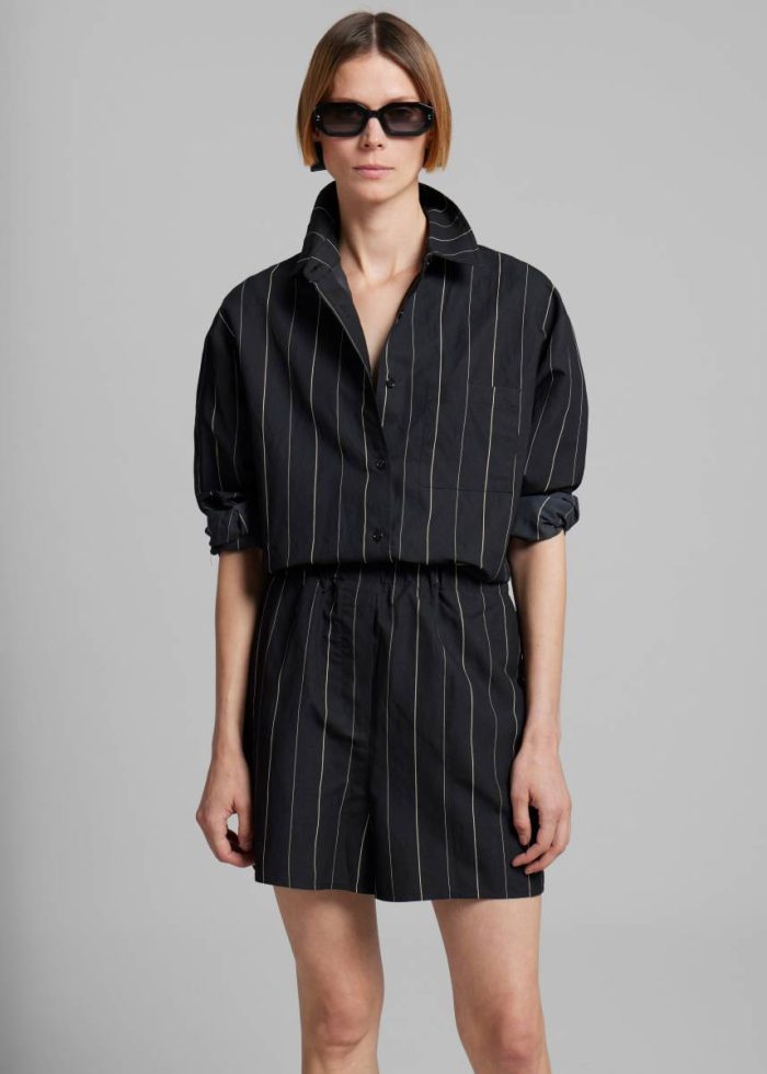Lui Shirt - Black/Beige Stripe Black The Frankie Shop Women Tops
