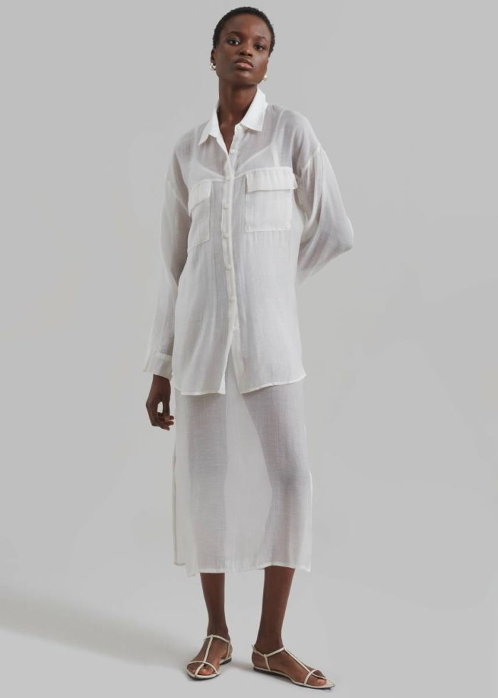 Madeline Sheer Midi Dress - Off White The Frankie Shop Dresses Women White