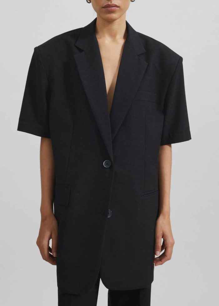 Maisie Short Sleeve Twill Blazer - Black Outerwear Black Women The Frankie Shop
