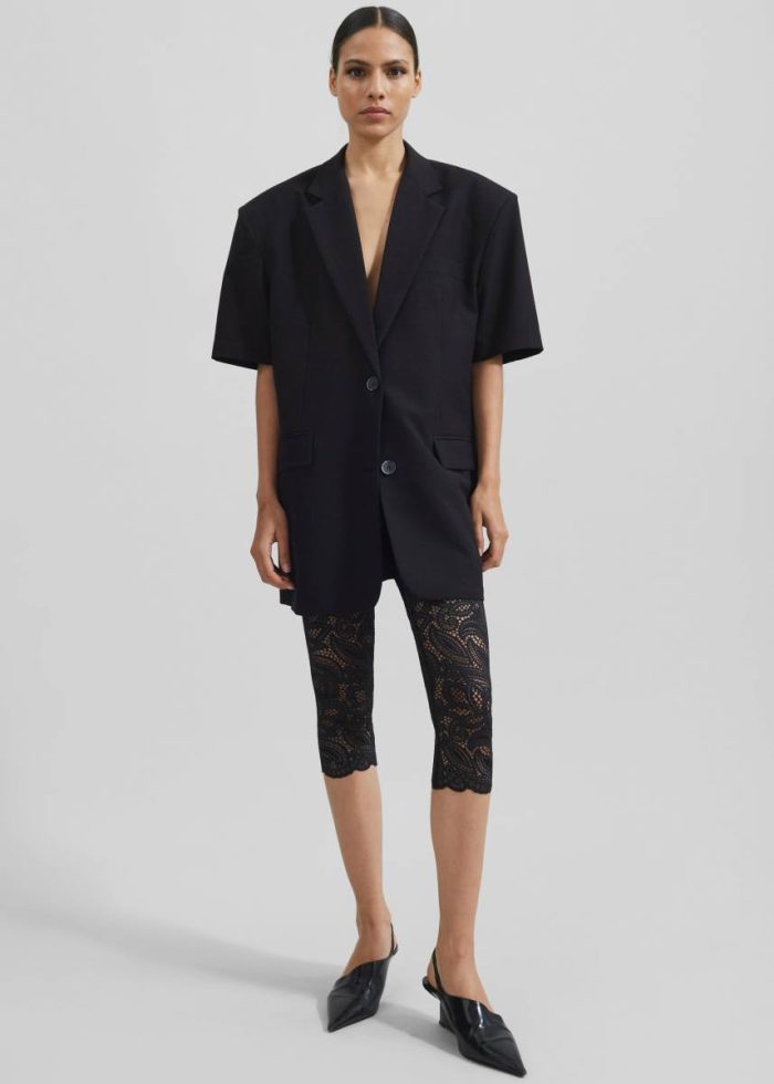 Maisie Short Sleeve Twill Blazer - Black Outerwear Black Women The Frankie Shop