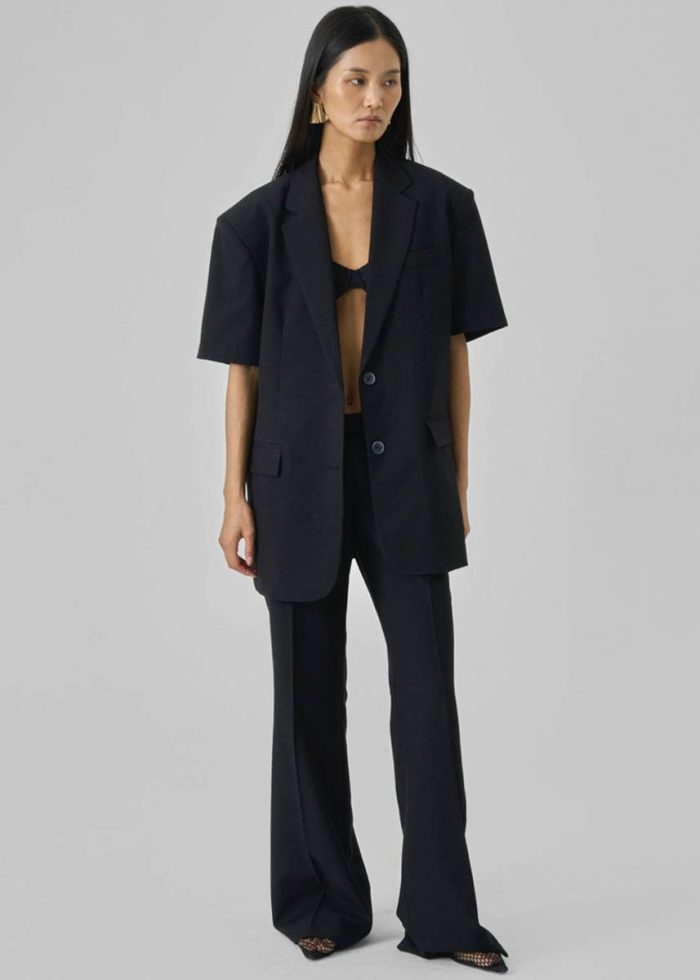 Maisie Short Sleeve Twill Blazer - Black Outerwear Black Women The Frankie Shop