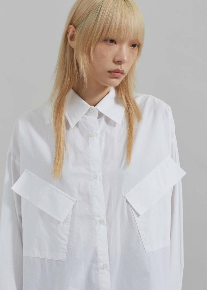 Marin Button Up Utility Shirt - White White Women The Frankie Shop Tops
