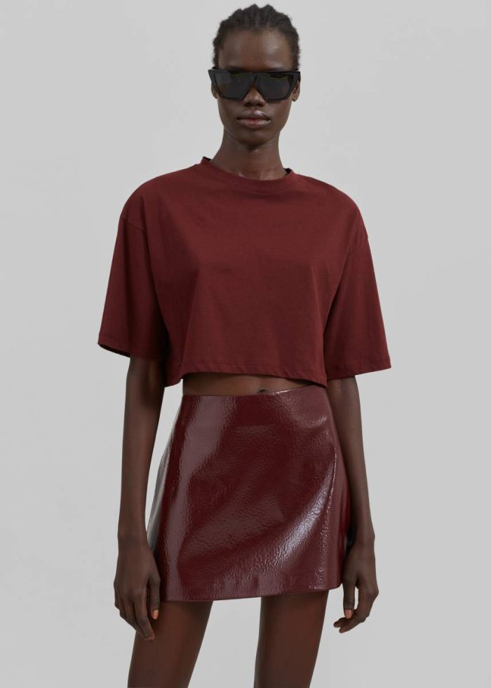 Mary Crackled Faux Leather Mini Skirt - Burgundy Bottoms Women Red The Frankie Shop