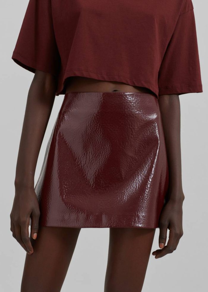 Mary Crackled Faux Leather Mini Skirt - Burgundy Bottoms Women Red The Frankie Shop