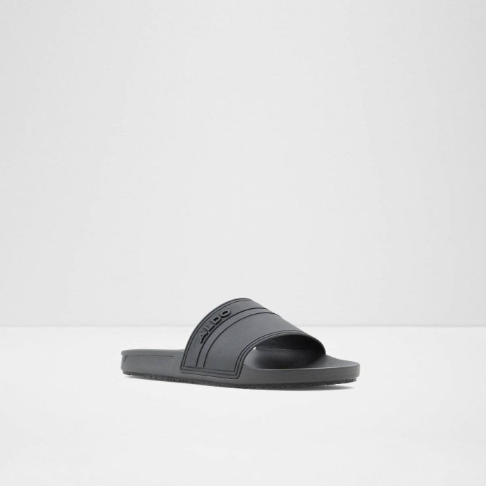 Men Aldo Dinmore Black Synthetic Rubber Men's Slides Black Synthetic Rubber Sandals & Slides