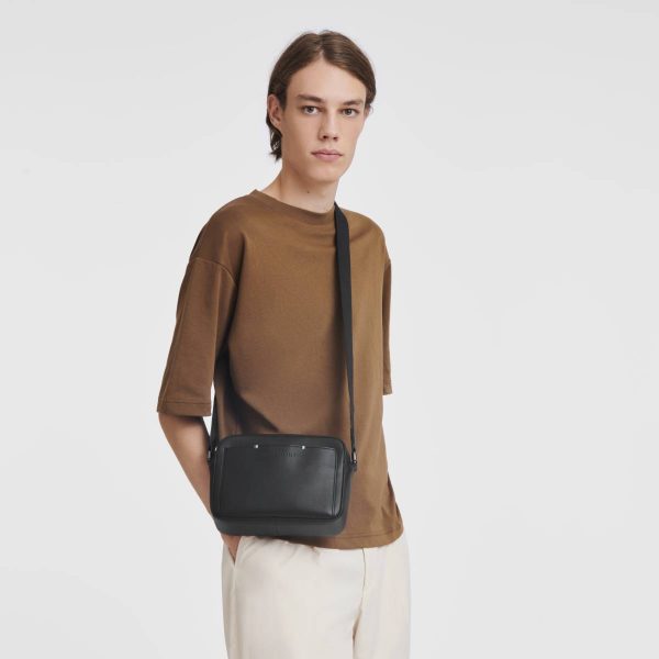 Men Black Leather Bags Longchamp Sur Seine Camera Bag Black - Leather