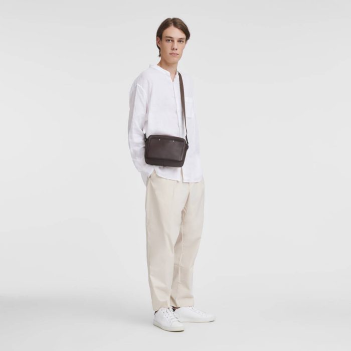 Men Mocha Leather Bags Longchamp Sur Seine Camera Bag Mocha - Leather