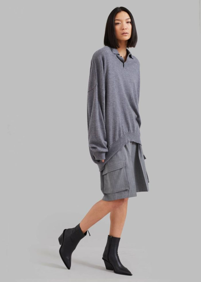 Men The Frankie Shop Grey Meriel Wool Polo Sweater - Grey Knitwear