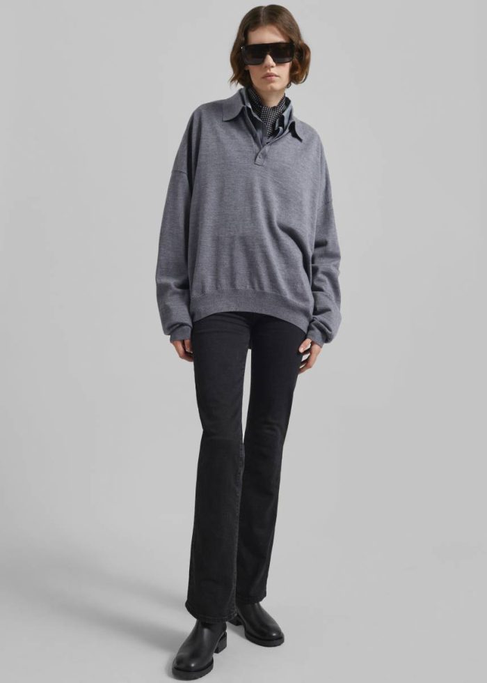 Men The Frankie Shop Grey Meriel Wool Polo Sweater - Grey Knitwear