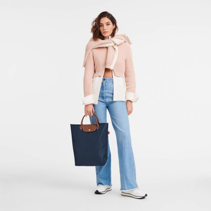 Navy Le Pliage Original M Tote Bag Navy - Canvas Longchamp Women Handbags