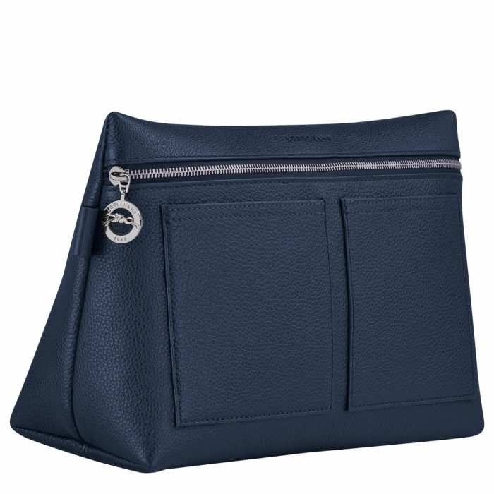 Navy Longchamp Le Foulonné Toiletry Case Navy - Leather Toiletry Bags Women