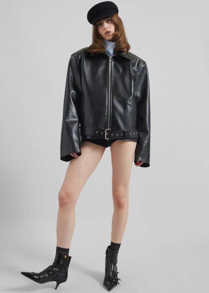 Norbury Faux Leather Jacket - Black Outerwear The Frankie Shop Black Women