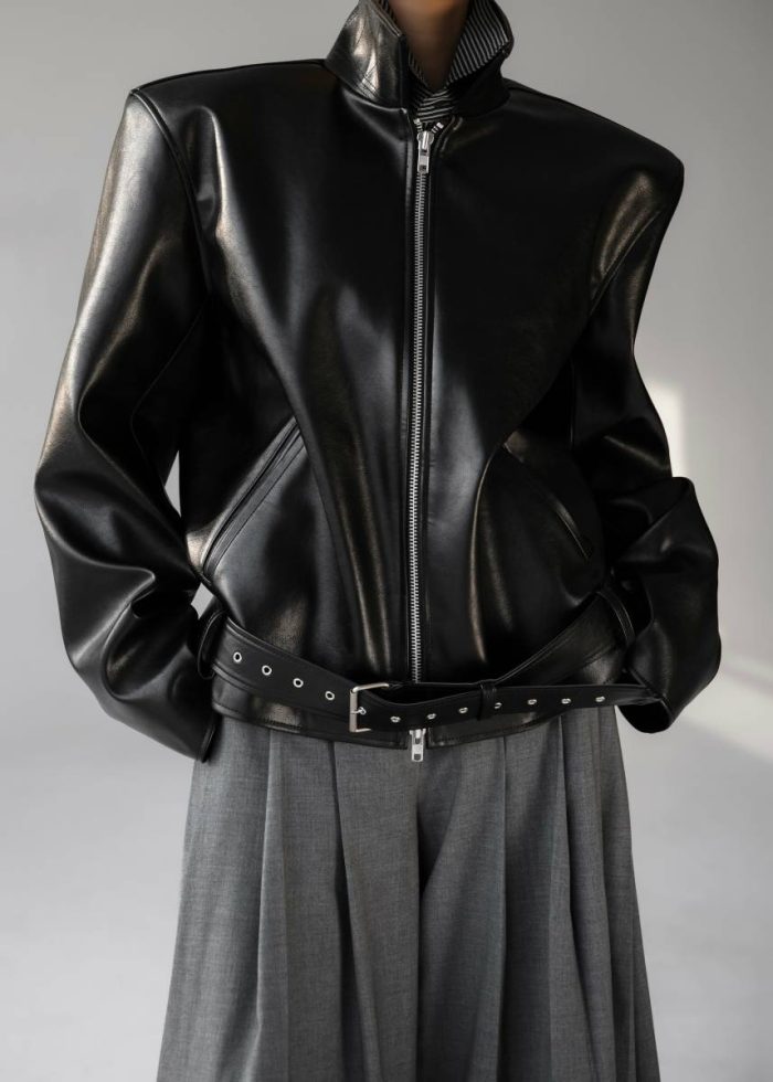 Norbury Faux Leather Jacket - Black Outerwear The Frankie Shop Black Women
