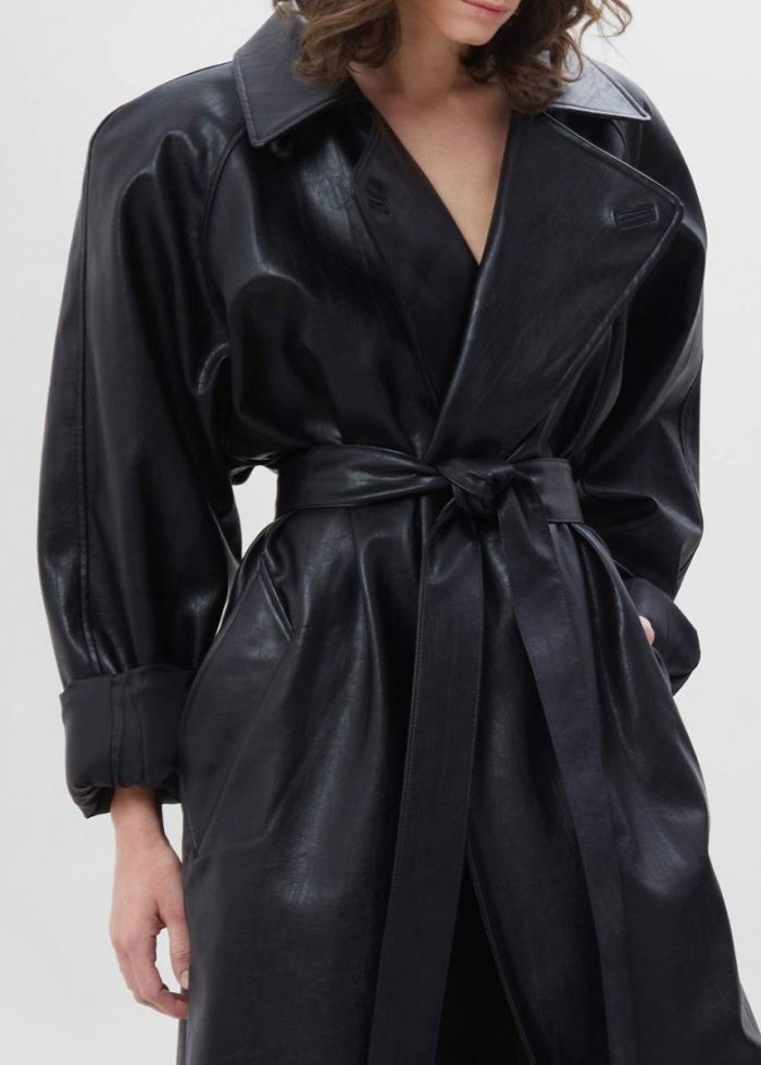 Outerwear Black Women Henna Oversized Faux Leather Trench - Black The Frankie Shop