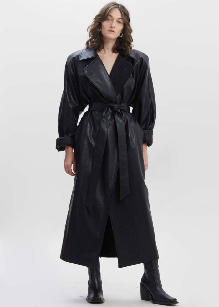Outerwear Black Women Henna Oversized Faux Leather Trench - Black The Frankie Shop