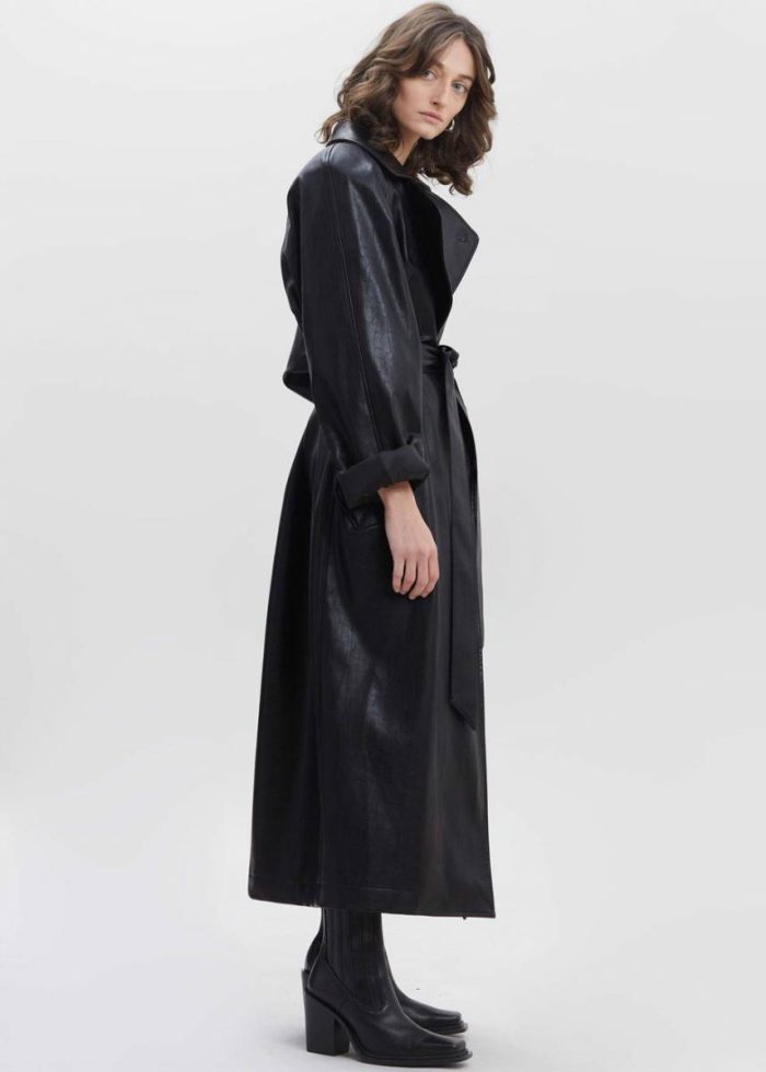 Outerwear Black Women Henna Oversized Faux Leather Trench - Black The Frankie Shop