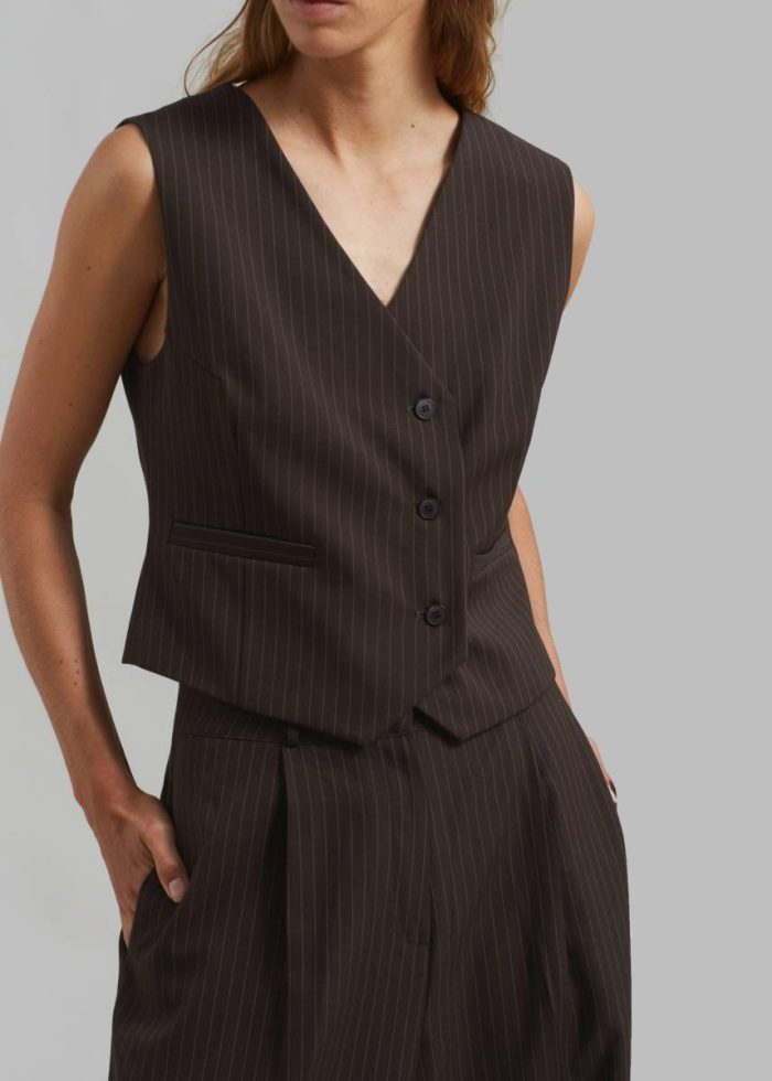 Outerwear Brown The Frankie Shop Ivey Vest - Brown/White Pinstripe Women