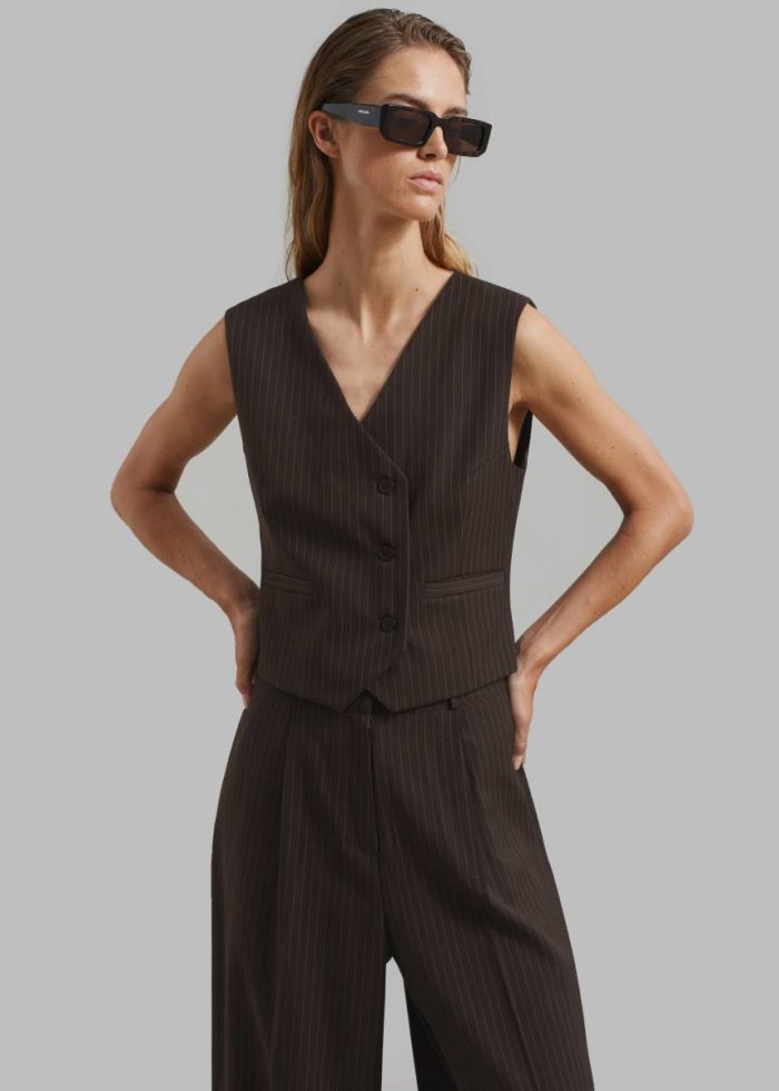 Outerwear Brown The Frankie Shop Ivey Vest - Brown/White Pinstripe Women