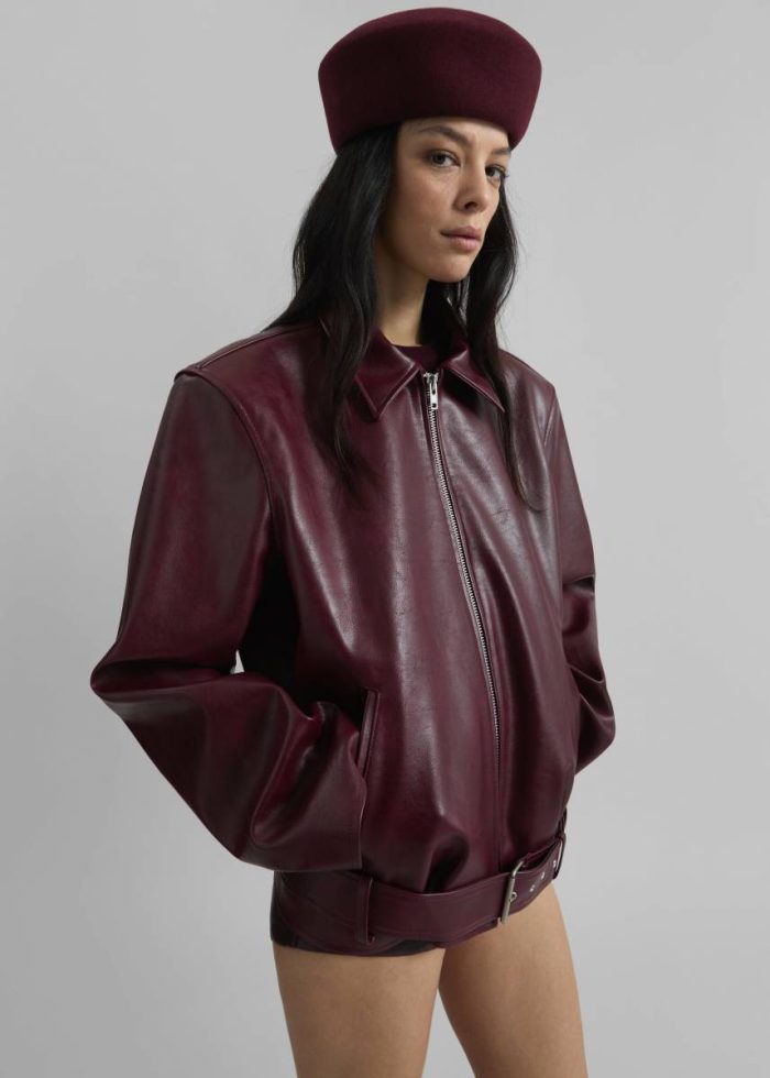 Outerwear Red Women Norbury Faux Leather Jacket - Burgundy The Frankie Shop