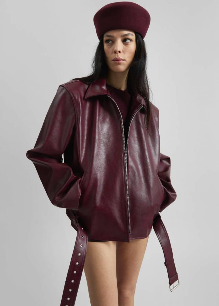 Outerwear Red Women Norbury Faux Leather Jacket - Burgundy The Frankie Shop