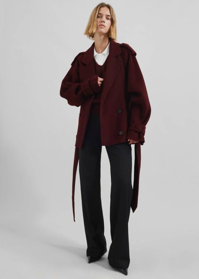 Outerwear The Frankie Shop Red Women Elys Short Wool Trench - Burgundy