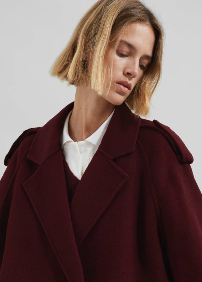 Outerwear The Frankie Shop Red Women Elys Short Wool Trench - Burgundy