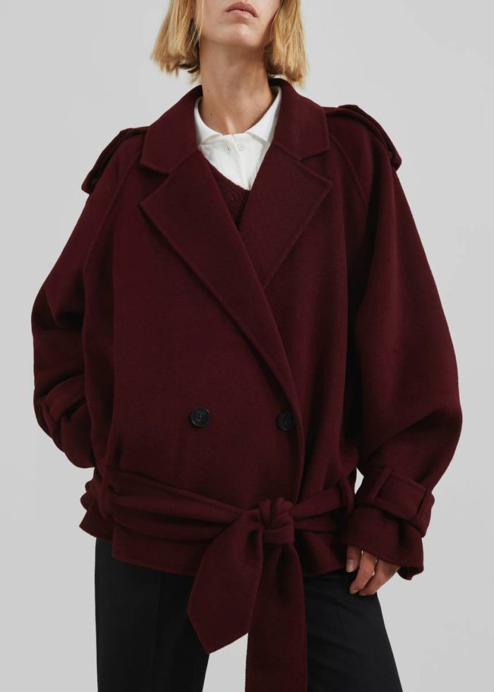 Outerwear The Frankie Shop Red Women Elys Short Wool Trench - Burgundy