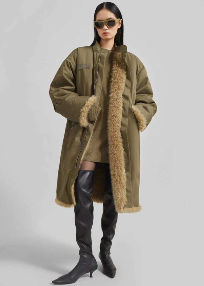 Outerwear Winford Reversible Fur Coat - Khaki The Frankie Shop Women Green