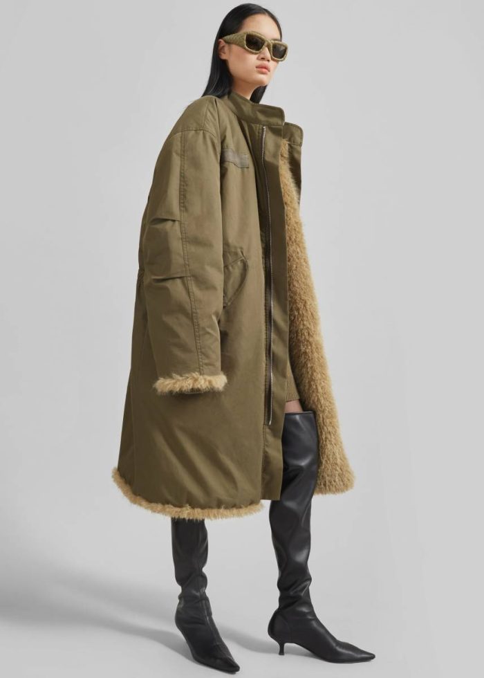 Outerwear Winford Reversible Fur Coat - Khaki The Frankie Shop Women Green