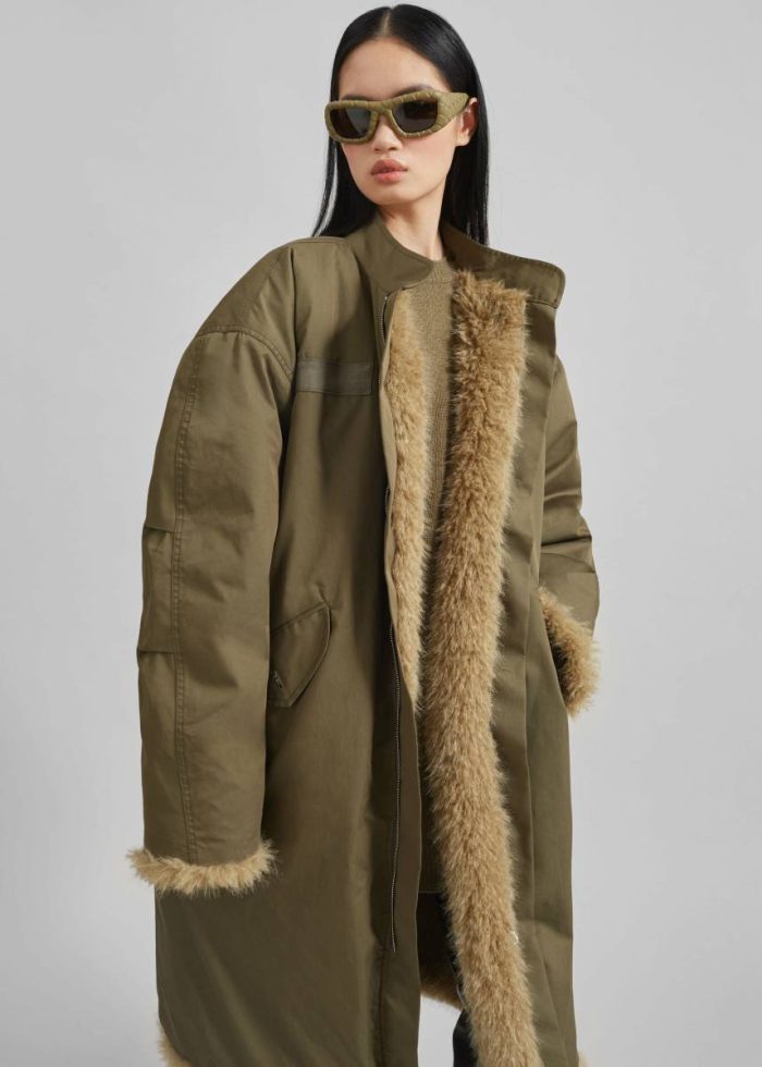 Outerwear Winford Reversible Fur Coat - Khaki The Frankie Shop Women Green