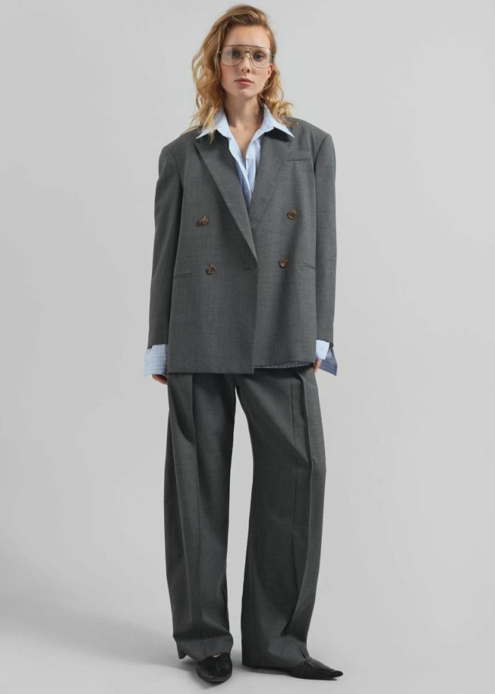 Outerwear Women Grey Salpar Double-Breasted Blazer - Dark Grey Melange The Frankie Shop