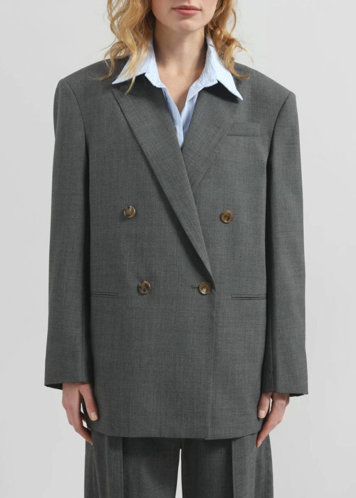 Outerwear Women Grey Salpar Double-Breasted Blazer - Dark Grey Melange The Frankie Shop