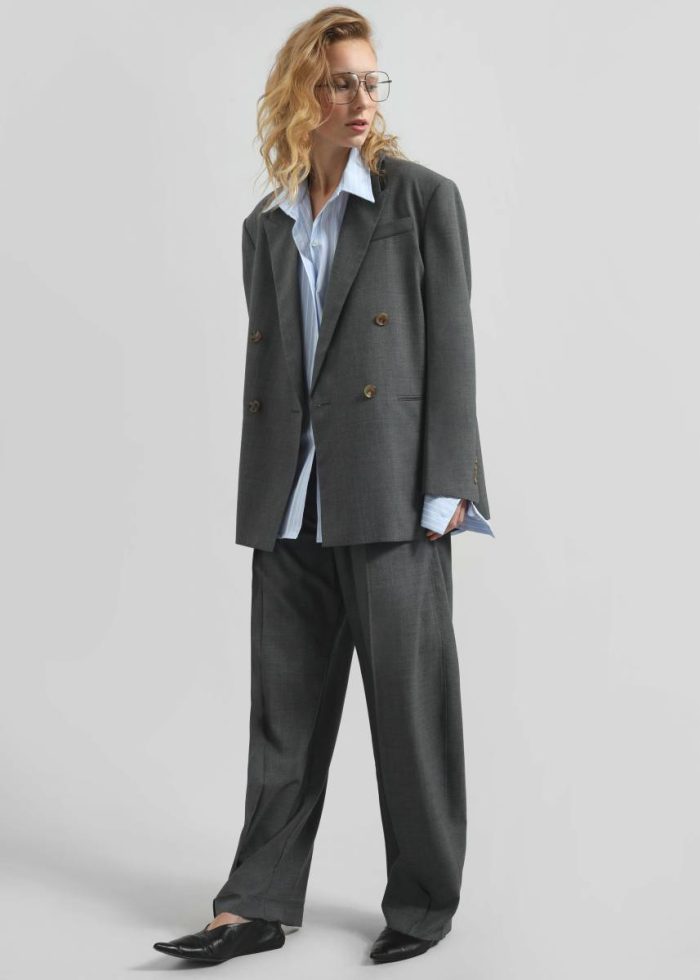 Outerwear Women Grey Salpar Double-Breasted Blazer - Dark Grey Melange The Frankie Shop