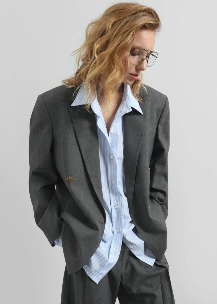 Outerwear Women Grey Salpar Double-Breasted Blazer - Dark Grey Melange The Frankie Shop