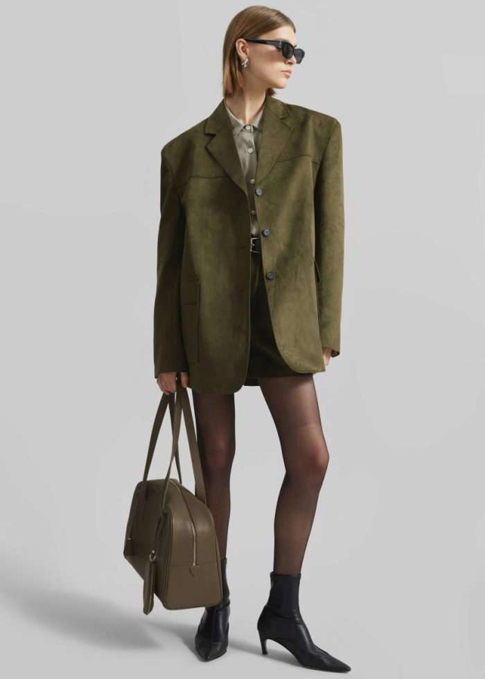 Outerwear Women Merida Faux Suede Blazer - Khaki Green The Frankie Shop