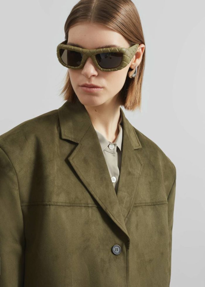Outerwear Women Merida Faux Suede Blazer - Khaki Green The Frankie Shop