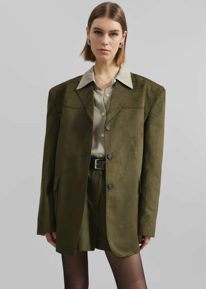 Outerwear Women Merida Faux Suede Blazer - Khaki Green The Frankie Shop