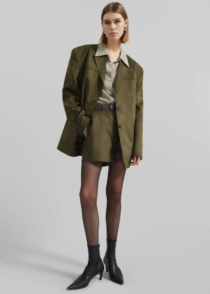 Outerwear Women Merida Faux Suede Blazer - Khaki Green The Frankie Shop