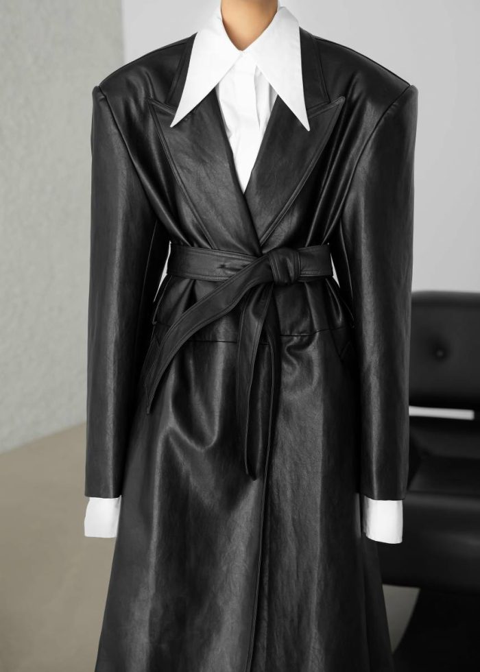 Outerwear Women The Frankie Shop Connie Faux Leather Belted Trench Coat - Black Black