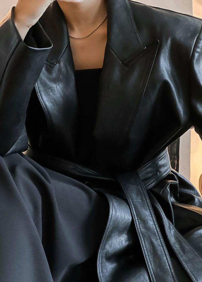 Outerwear Women The Frankie Shop Connie Faux Leather Belted Trench Coat - Black Black